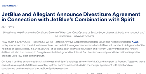 pressed release example: Jetblue and Spirit Airlines attempt at new partnership