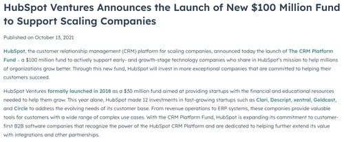 snapshot of press released example from hubspot