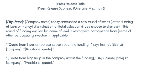 press release templates: startup getting